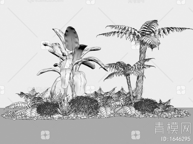 植物堆景观 植物组合 绿植 蕨类植物3D模型下载【ID:1646295】