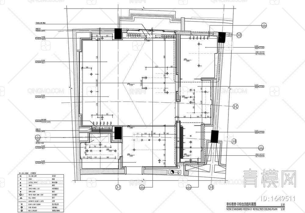 65㎡酒店大床房客房套房施工图  客房 套房 大床房【ID:1649511】