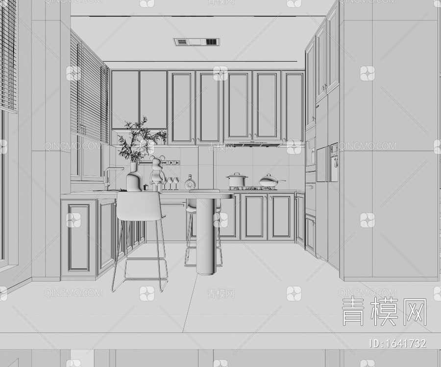 家居厨房、开放式厨房3D模型下载【ID:1641732】