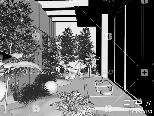 中庭庭院景观3D模型下载【ID:1646160】