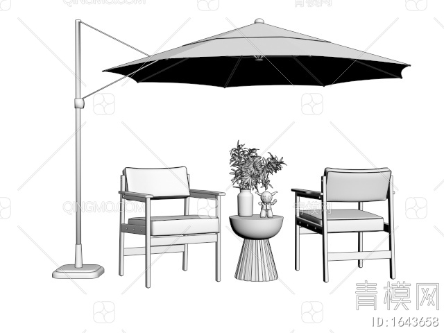 户外椅 休闲椅 花瓶摆件 太阳伞3D模型下载【ID:1643658】