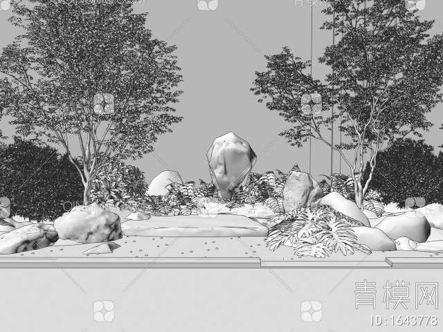 枯山水庭院景观3D模型下载【ID:1643778】