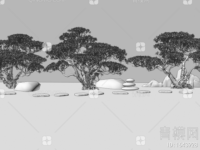 造型松树 景观树 石头 景观石3D模型下载【ID:1643928】