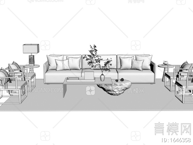 沙发茶几组合 休闲椅 茶几 三人沙发3D模型下载【ID:1646358】