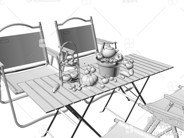 户外桌椅 围炉煮茶 露营茶具 柿子 南瓜 板栗 花生 红薯3D模型下载【ID:1641363】
