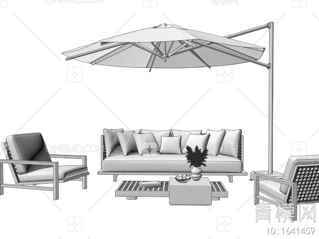 户外沙发 单人沙发 户外休闲椅 遮阳伞3D模型下载【ID:1641459】