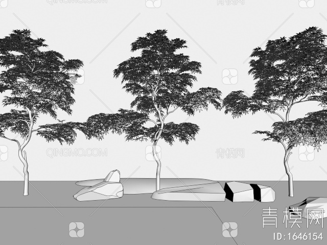 红枫 庭院造景树 乔木 石头3D模型下载【ID:1646154】