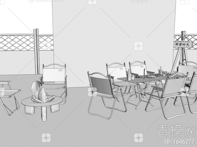 户外桌椅 折叠休闲椅 露营景观3D模型下载【ID:1646277】