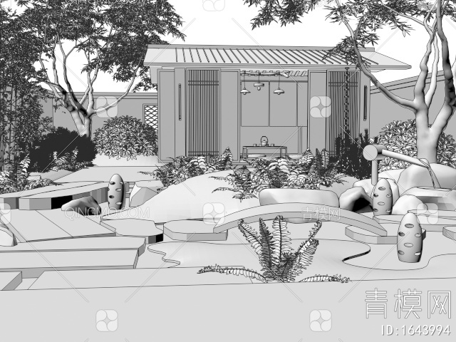 枯山水庭院景观3D模型下载【ID:1643994】