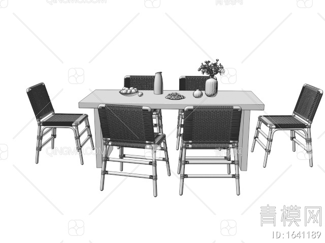 餐桌椅 户外桌椅 户外椅 藤编休闲椅3D模型下载【ID:1641189】
