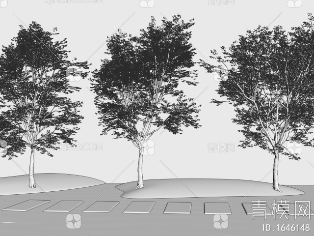 景观树 乔木 石头 灌木3D模型下载【ID:1646148】