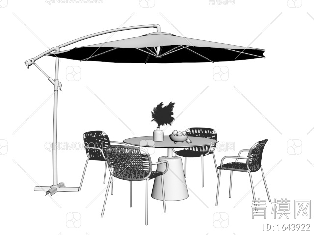 户外桌椅 洽谈桌椅 藤编户外椅 遮阳伞3D模型下载【ID:1643922】