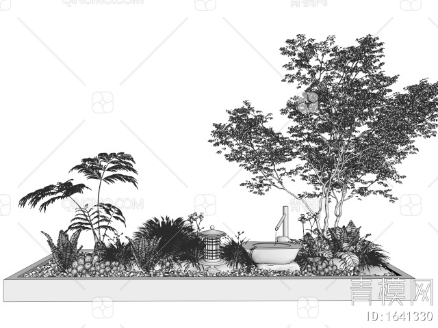 植物堆景观 蕨类植物 苔藓 石头 灌木绿植 景观树3D模型下载【ID:1641330】