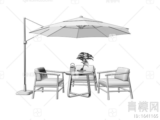 户外桌椅 休闲椅 蕨类盆栽 茶具3D模型下载【ID:1641165】