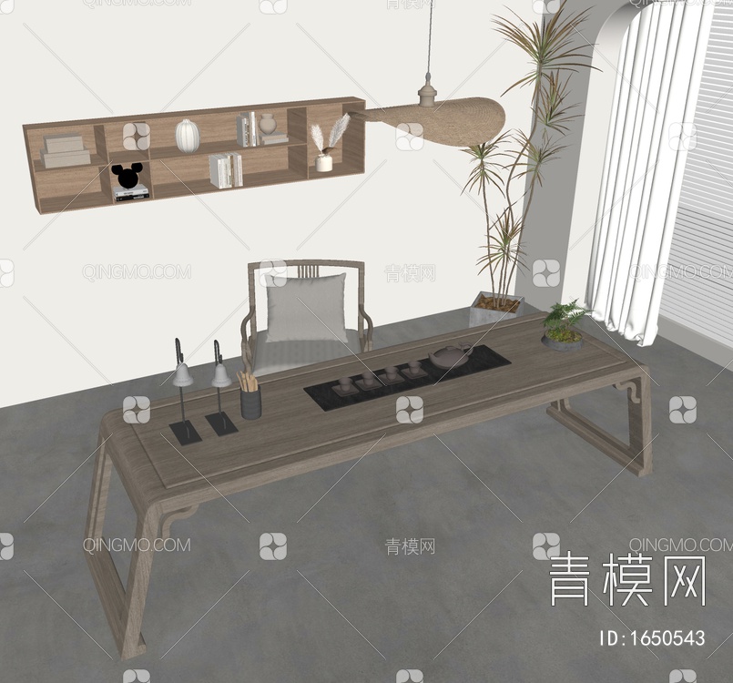茶桌椅组合SU模型下载【ID:1650543】
