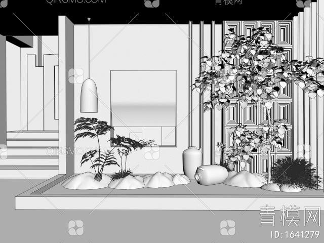 室内植物景观造景 庭院植物小品 装饰性玄 蕨类植物 花瓶摆件 苔藓3D模型下载【ID:1641279】