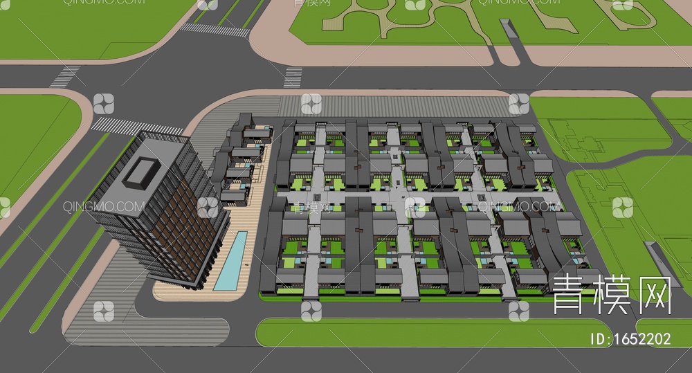 商业街 合院住宅 别墅SU模型下载【ID:1652202】