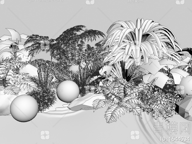 植物组合 花草 花境 植物堆 灌木 蕨类植物 肾蕨 苔藓3D模型下载【ID:1644534】