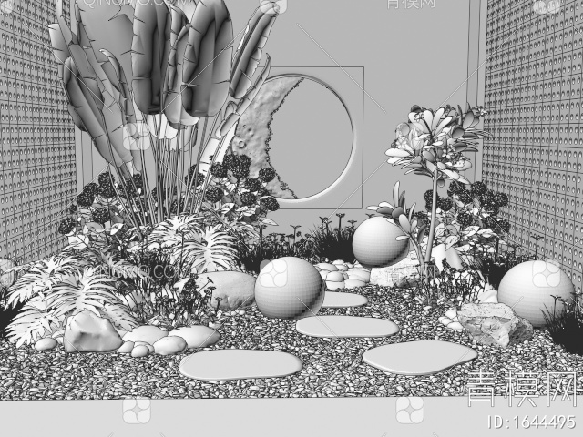 室内植物景观造景 庭院小品 花草 花境 植物组合 植物堆 芭蕉 带3D模型下载【ID:1644495】