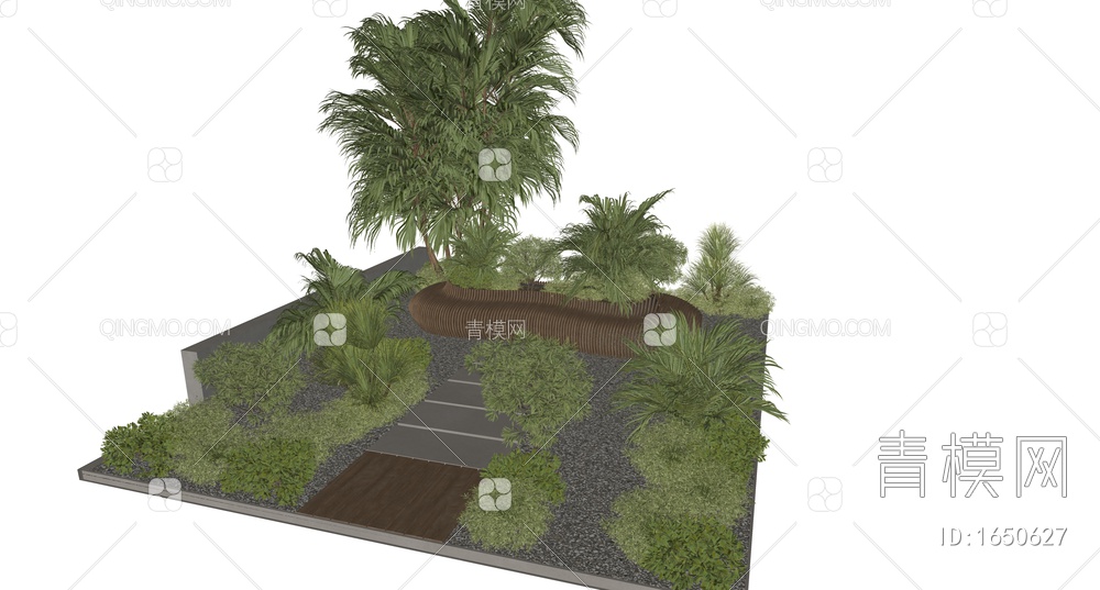 景观庭院花园，绿植，异形座椅，灌木 ，庭院花园SU模型下载【ID:1650627】