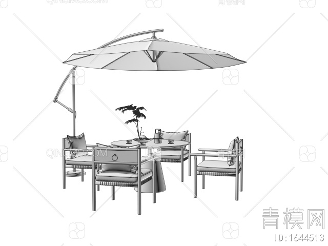 户外桌椅 洽谈桌椅 休闲椅 遮阳伞3D模型下载【ID:1644513】