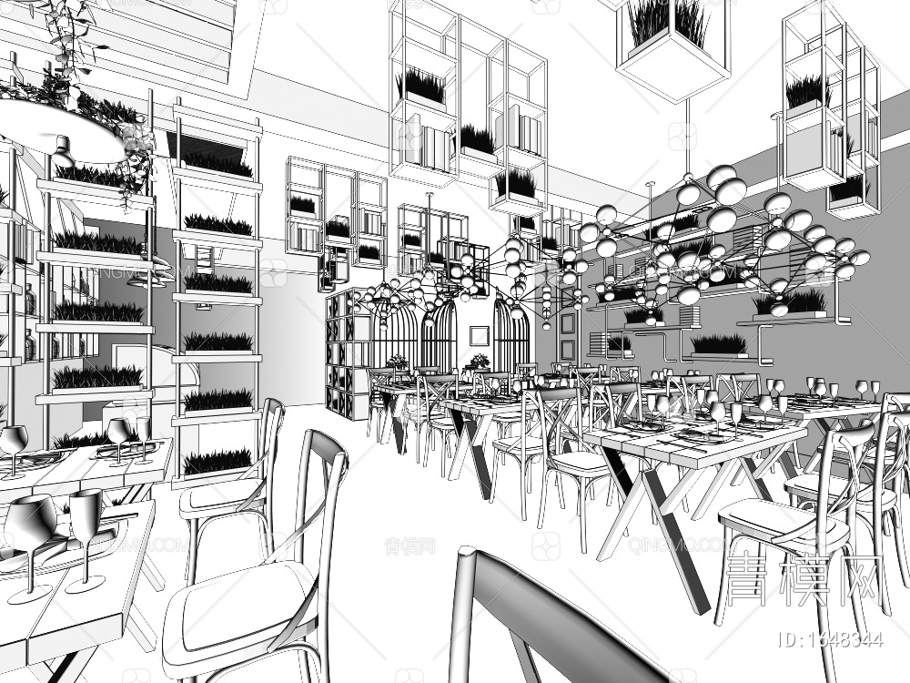 绿化轻食餐厅3D模型下载【ID:1648344】