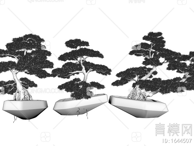 松树盆栽 迎客松盆景 柏松 景观树 石头3D模型下载【ID:1644507】