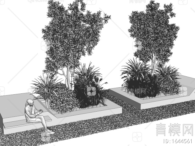 景观座椅 植物组合 植物堆 树池 灌木 乔木 花草3D模型下载【ID:1644561】
