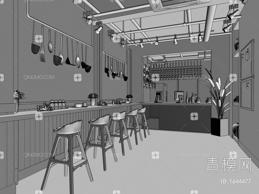 米粉店 健康 绿色  快餐厅3D模型下载【ID:1644477】
