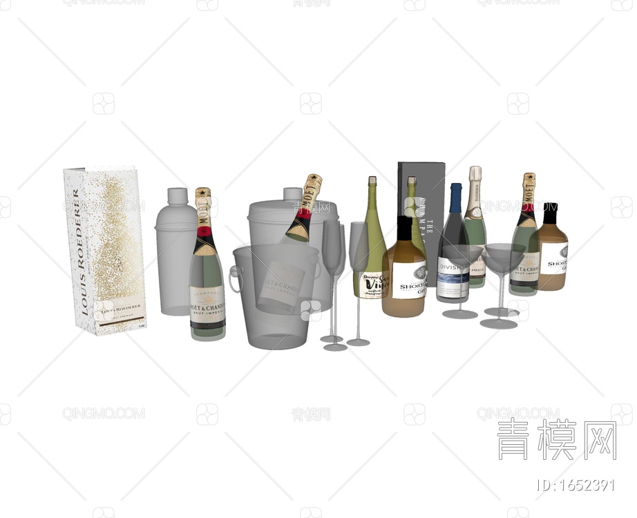 酒具用品，酒水SU模型下载【ID:1652391】