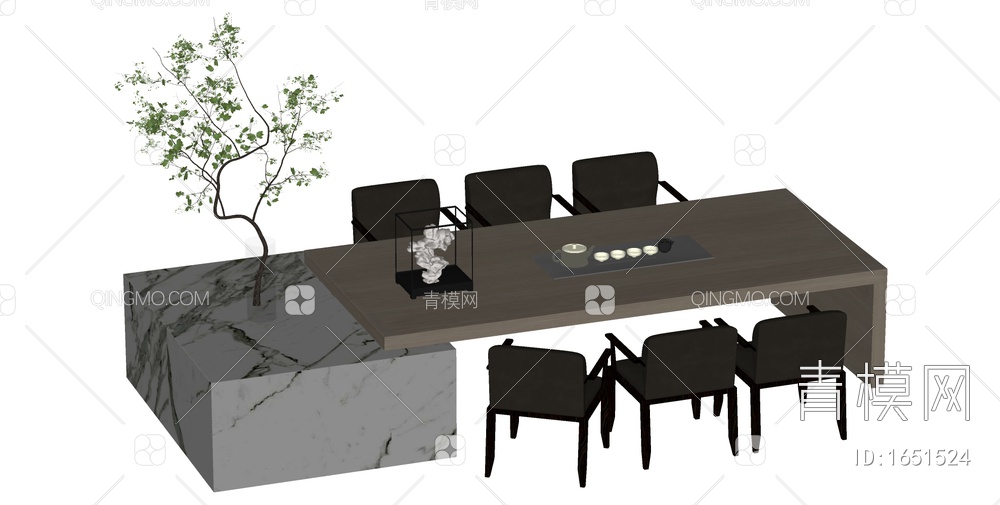 茶桌椅组合SU模型下载【ID:1651524】
