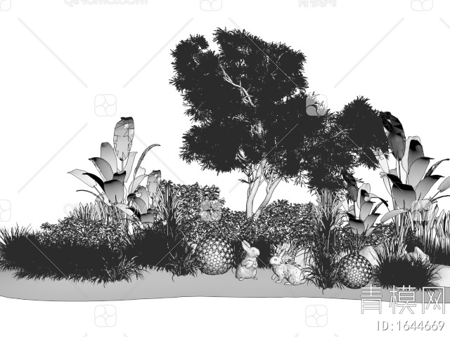 植物组合 植物堆景观 花草 花境 灌木 乔木3D模型下载【ID:1644669】