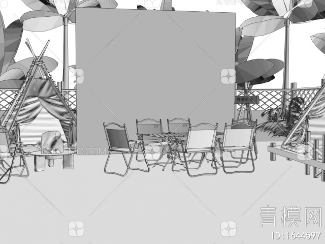 露营景观 户外桌椅 露营帐篷 折叠休闲椅3D模型下载【ID:1644597】