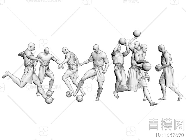 打篮球踢足球人物3D模型下载【ID:1647690】