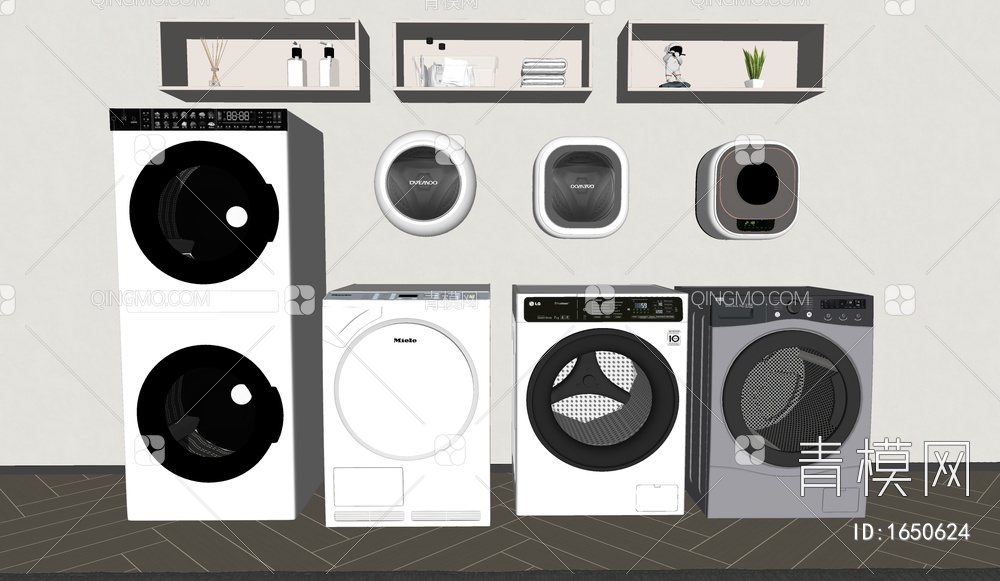 洗衣机柜 滚筒洗衣机 烘干机 壁挂式洗衣机SU模型下载【ID:1650624】