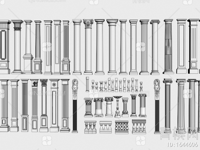 罗马柱 石膏柱 宝瓶栏杆 装饰柱3D模型下载【ID:1644606】