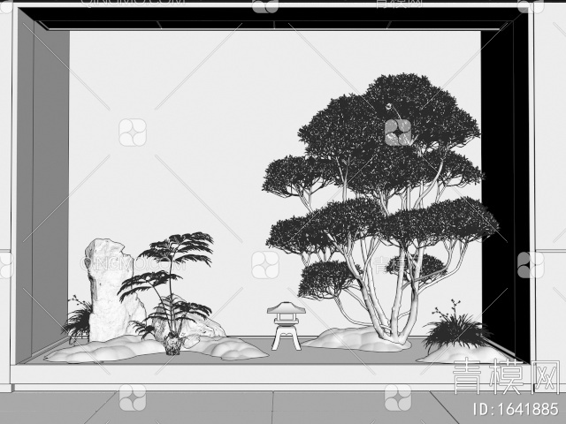 室内景观造景 庭院小品 松树 景观树 苔藓植物 假山石头3D模型下载【ID:1641885】