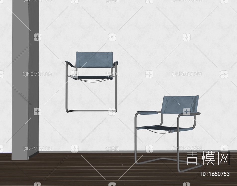 皮质金属餐椅 单椅 休闲椅SU模型下载【ID:1650753】