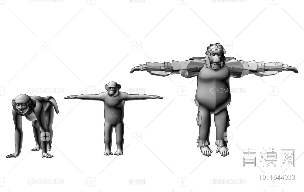 人猿 猴子 动物组合3D模型下载【ID:1644033】