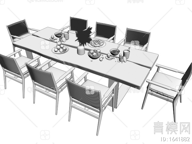 餐桌椅 户外桌椅 藤编休闲椅 餐椅 原木桌子3D模型下载【ID:1641882】