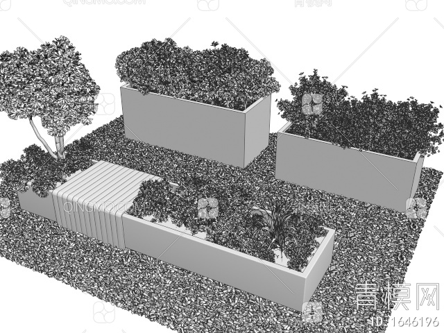 植物花箱 植物组合 户外景观座椅3D模型下载【ID:1646196】