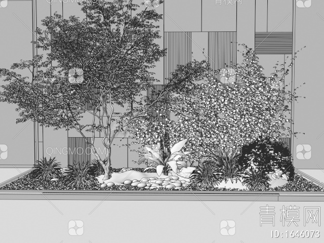 室内景观造景 庭院小品 植物堆 花境 植物组合 苔藓 灌木 藤爬植物3D模型下载【ID:1646073】