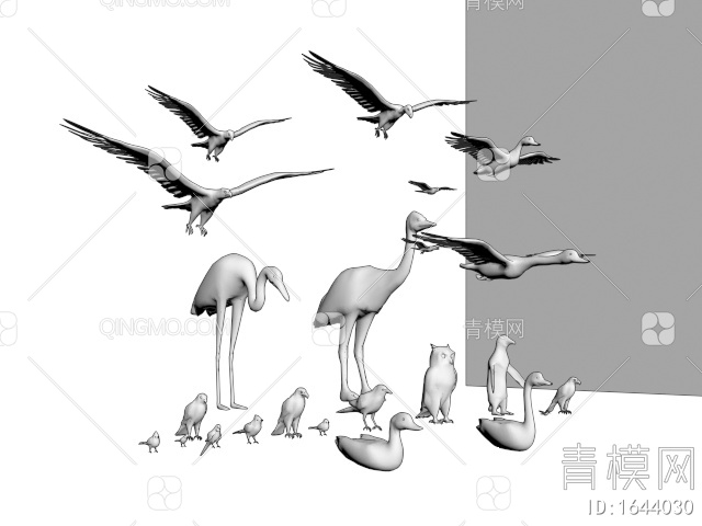 鸟类动物组合3D模型下载【ID:1644030】