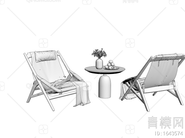 户外椅 躺椅 休闲桌椅3D模型下载【ID:1643574】