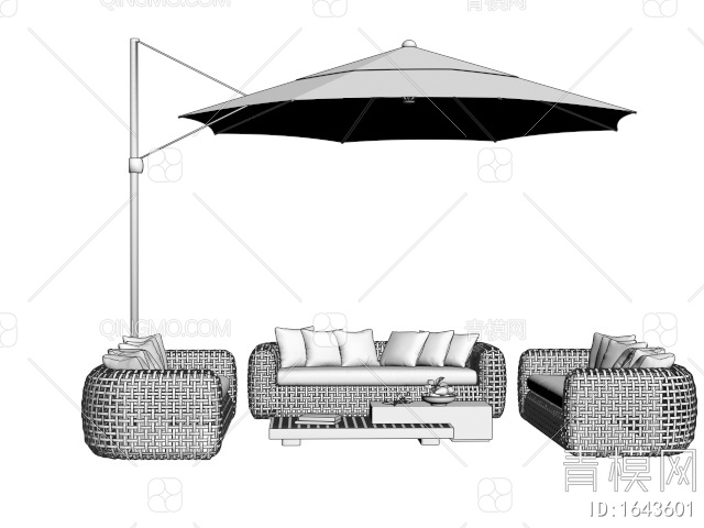 竹编户外沙发 庭院沙发 休闲沙发 太阳伞3D模型下载【ID:1643601】