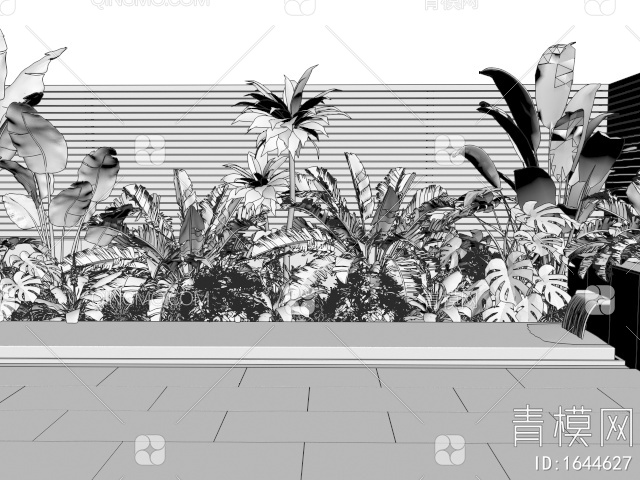植物组合 植物堆 热带植物 花境 庭院景观3D模型下载【ID:1644627】