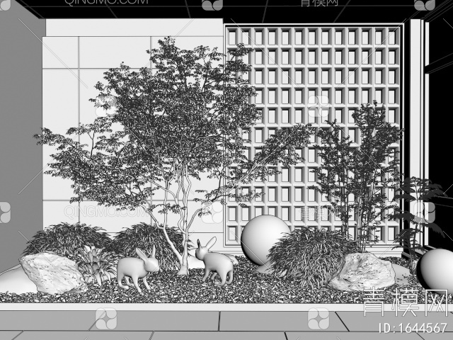 庭院小品 室内景观造景 乔木 植物景观 蕨类植物3D模型下载【ID:1644567】