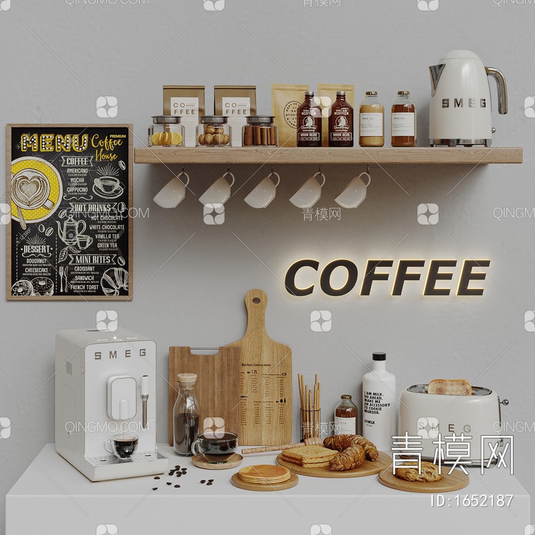 厨房摆件 咖啡机 面包机SU模型下载【ID:1652187】