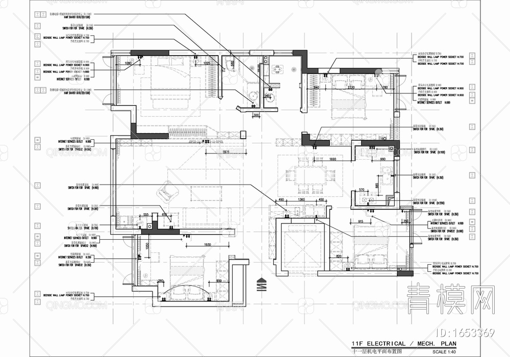 130㎡四居室家装施工图+效果图+方案文本 家装 私宅 样板房 平层【ID:1653369】