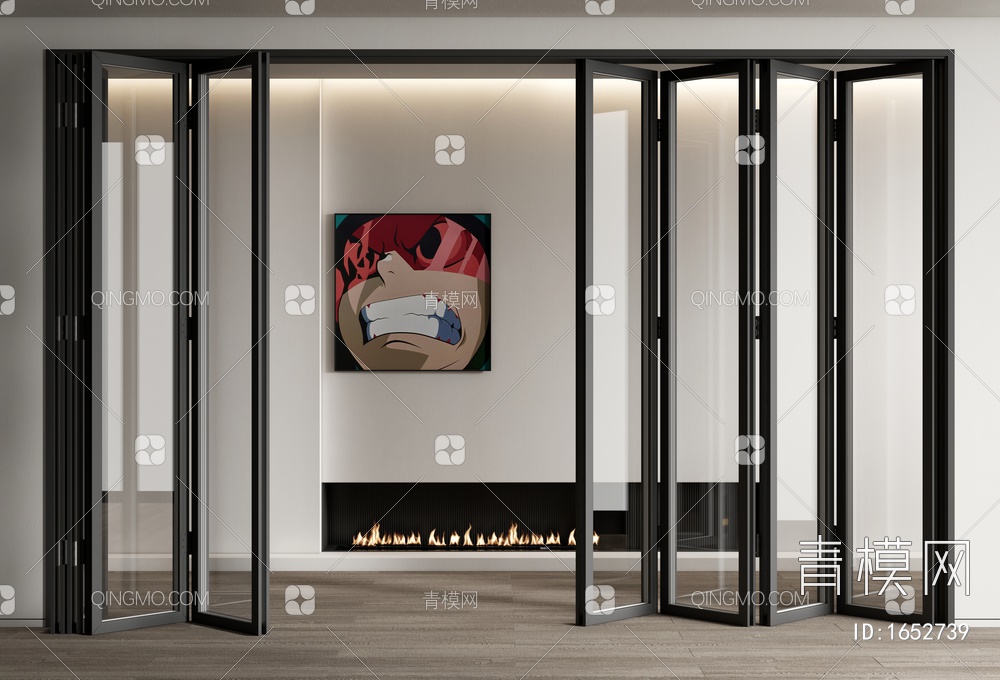 玻璃折叠门 玻璃门 移门 壁炉SU模型下载【ID:1652739】